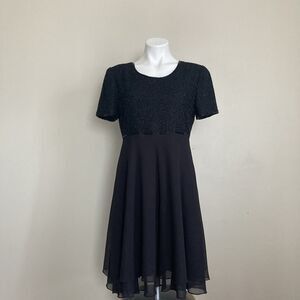 Vintage Lawrence Kazar Beaded Dress Size M Black Short Sleeve Zipped Formal Prom